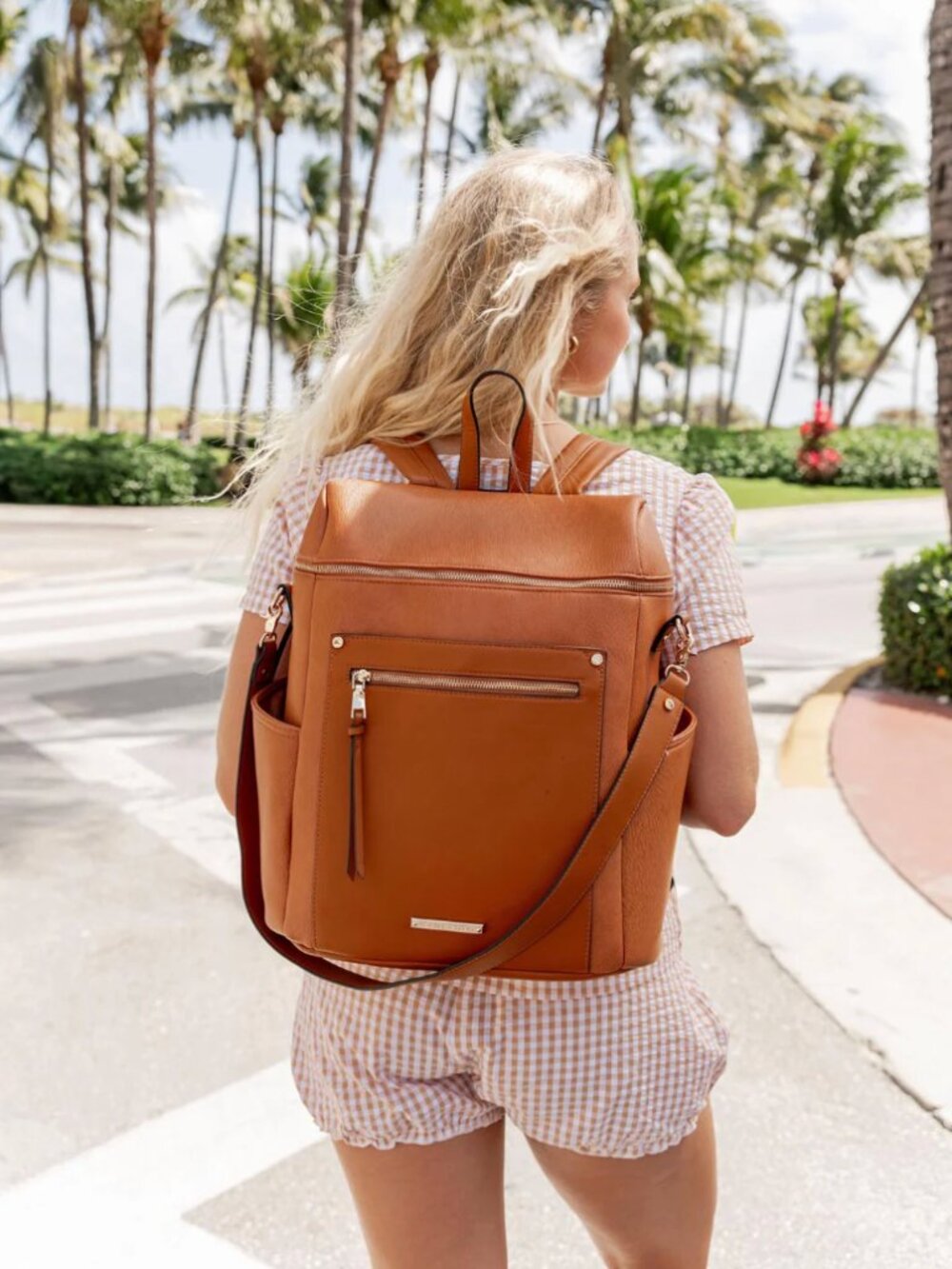 Poppy & Peonies Commuter Backpack in Cognac - Picture 5 of 5